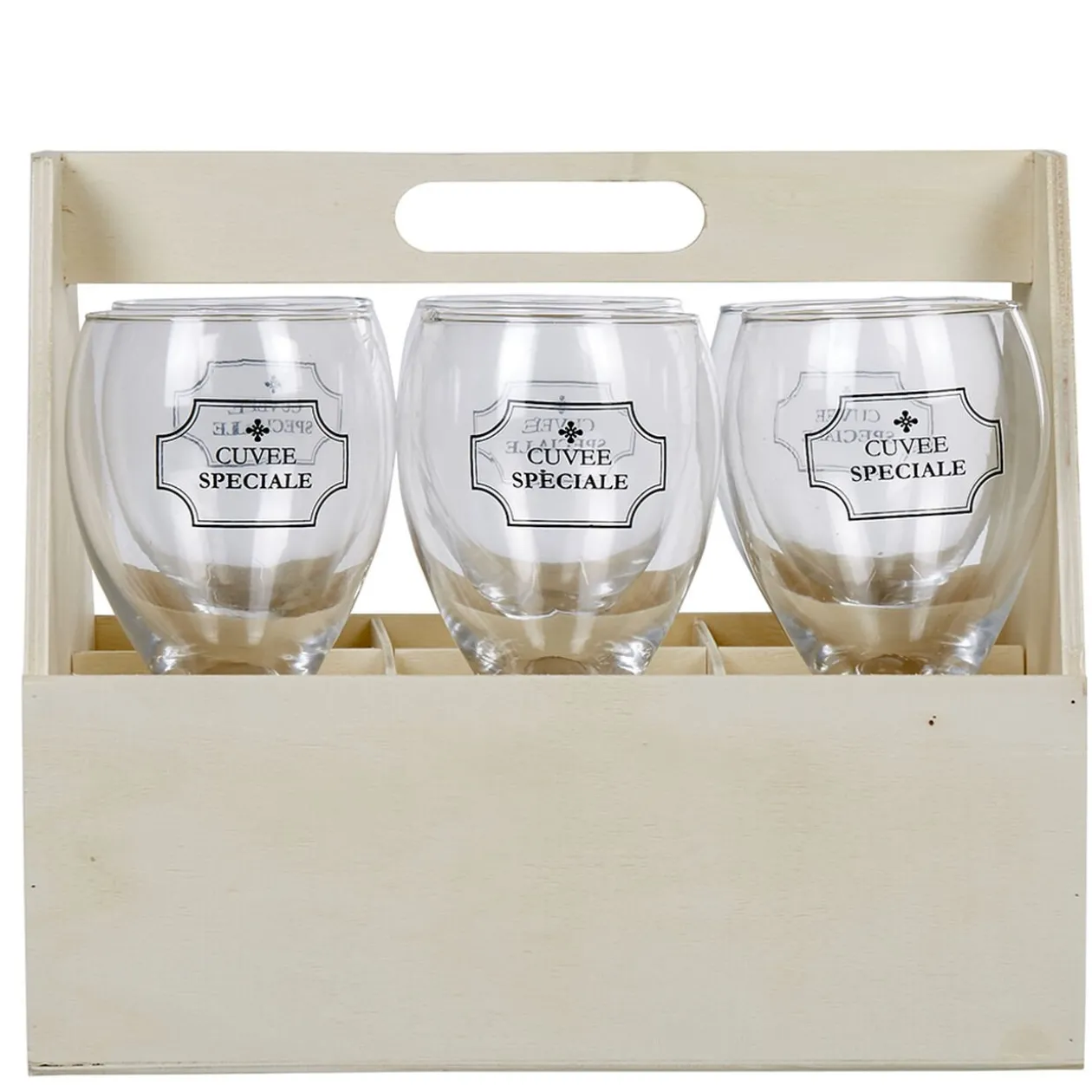 Coffret en bois avec 6 verres à vin "cuvée spéciale"