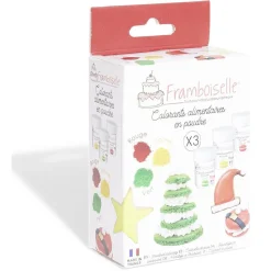 Colorant alimentaire en poudre Framboiselle rouge jaune vert x3