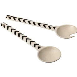 Couvert à salade beige motif zigzag noir x2