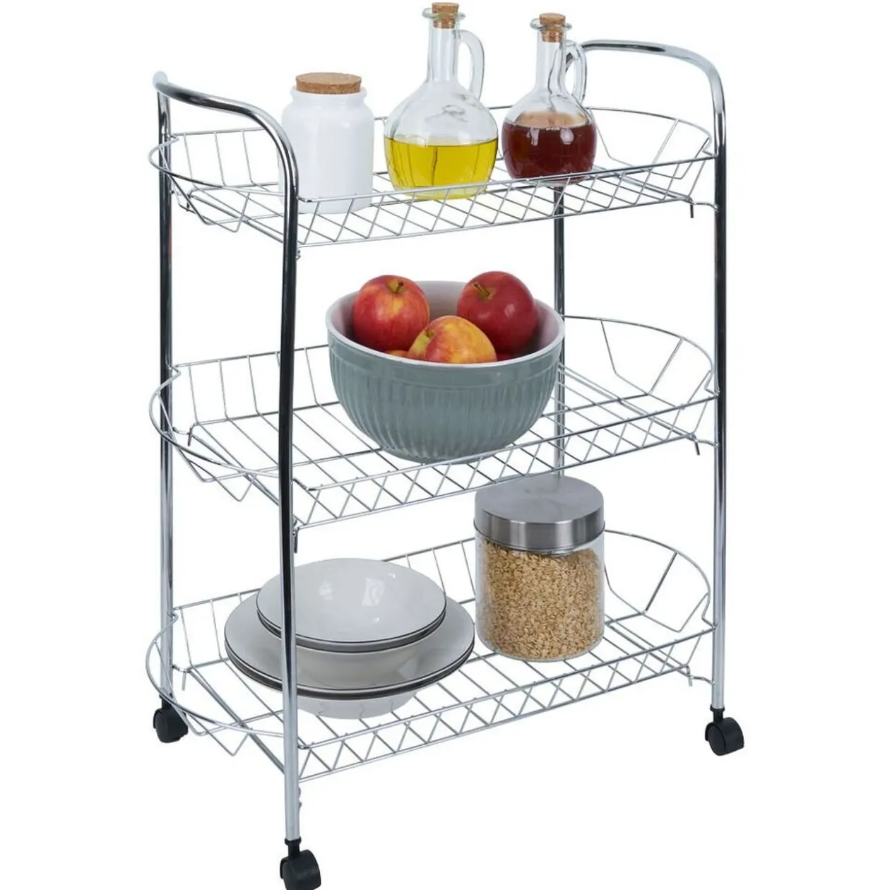 Desserte en métal gris 3 niveaux - L.51xl.26,5xH.57cm