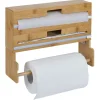 Distributeur film alimentaire et essuie-tout bambou 33,5x10xH25cm