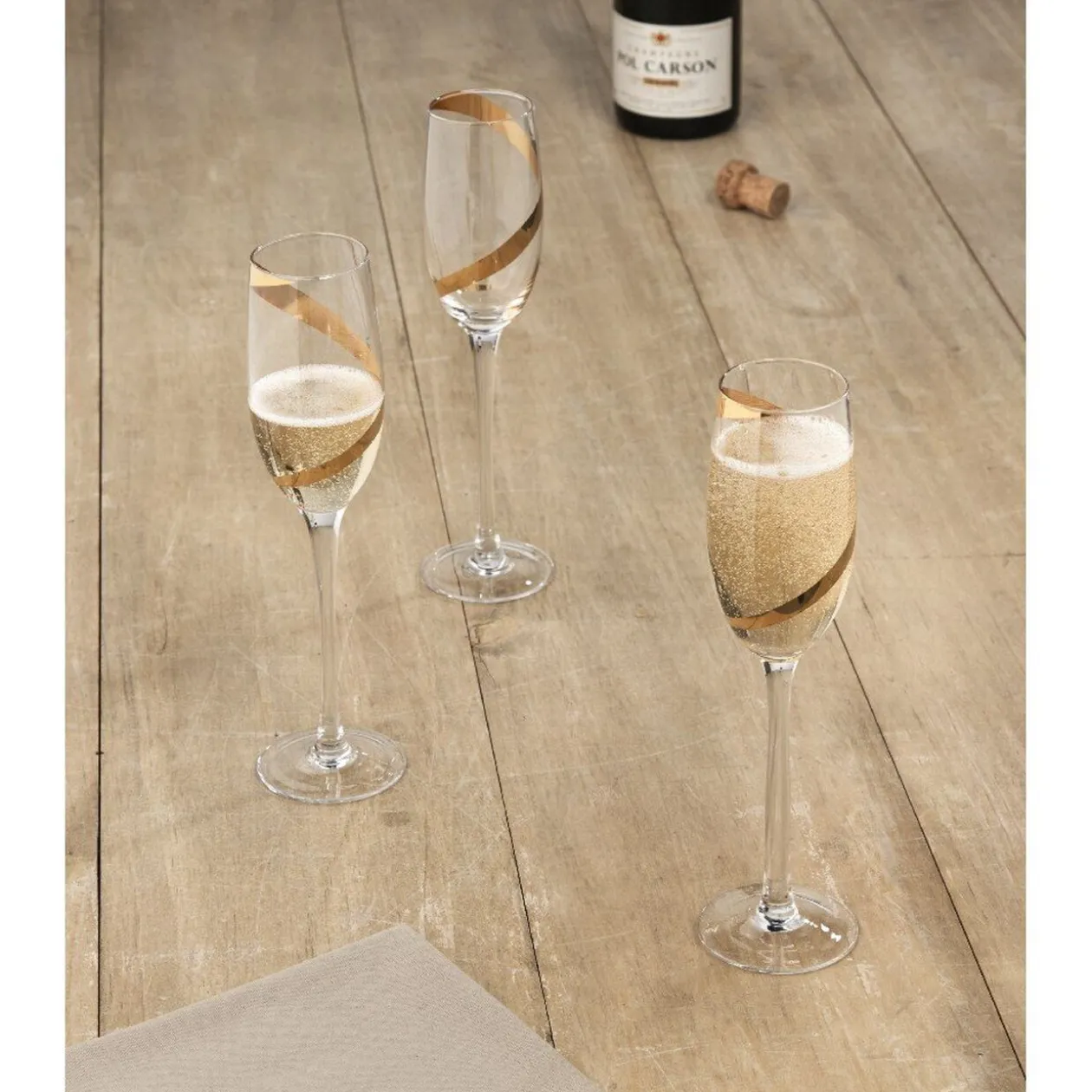Flûte à champagne transparent motif ruban doré x3