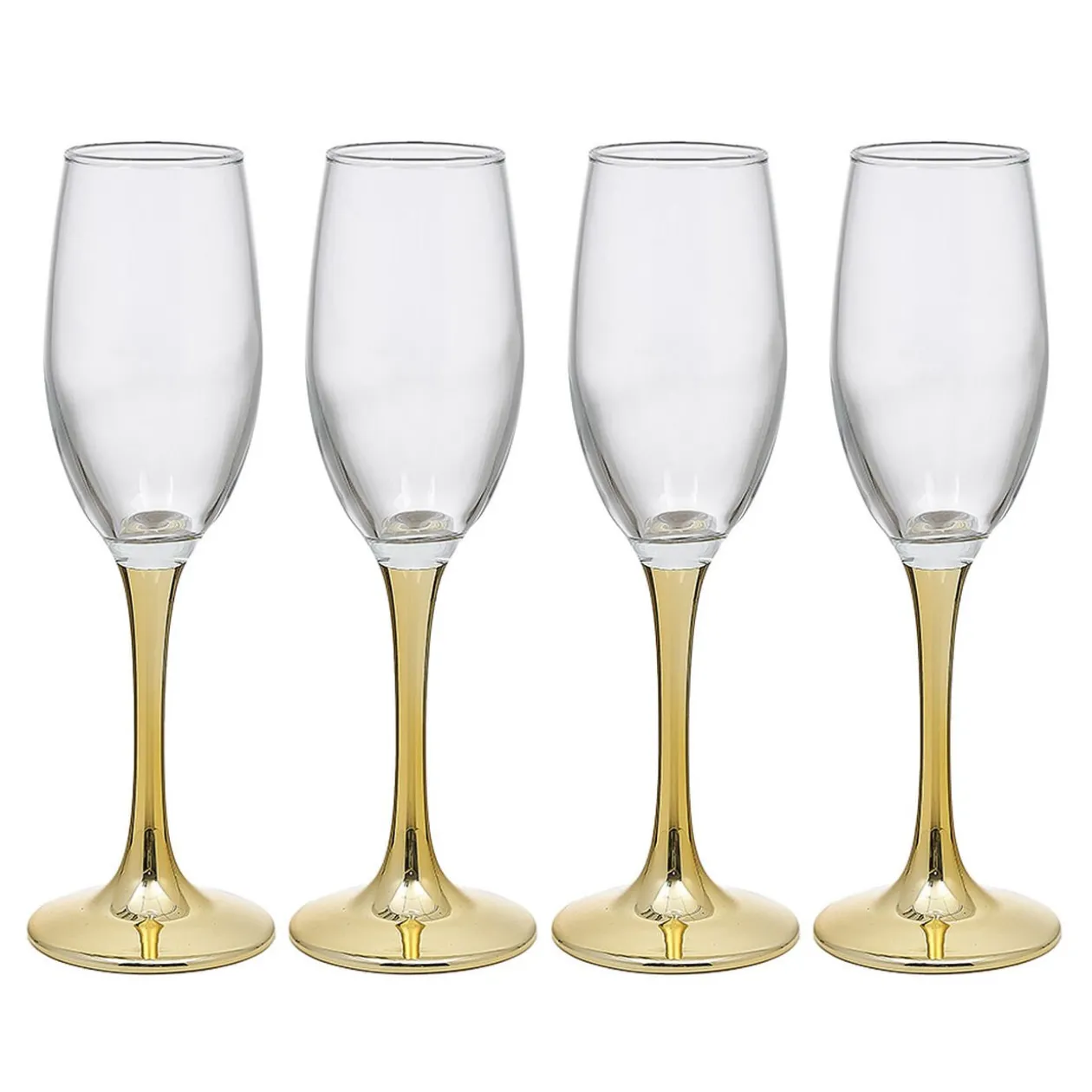 Flûte en verre transparent pied doré x4