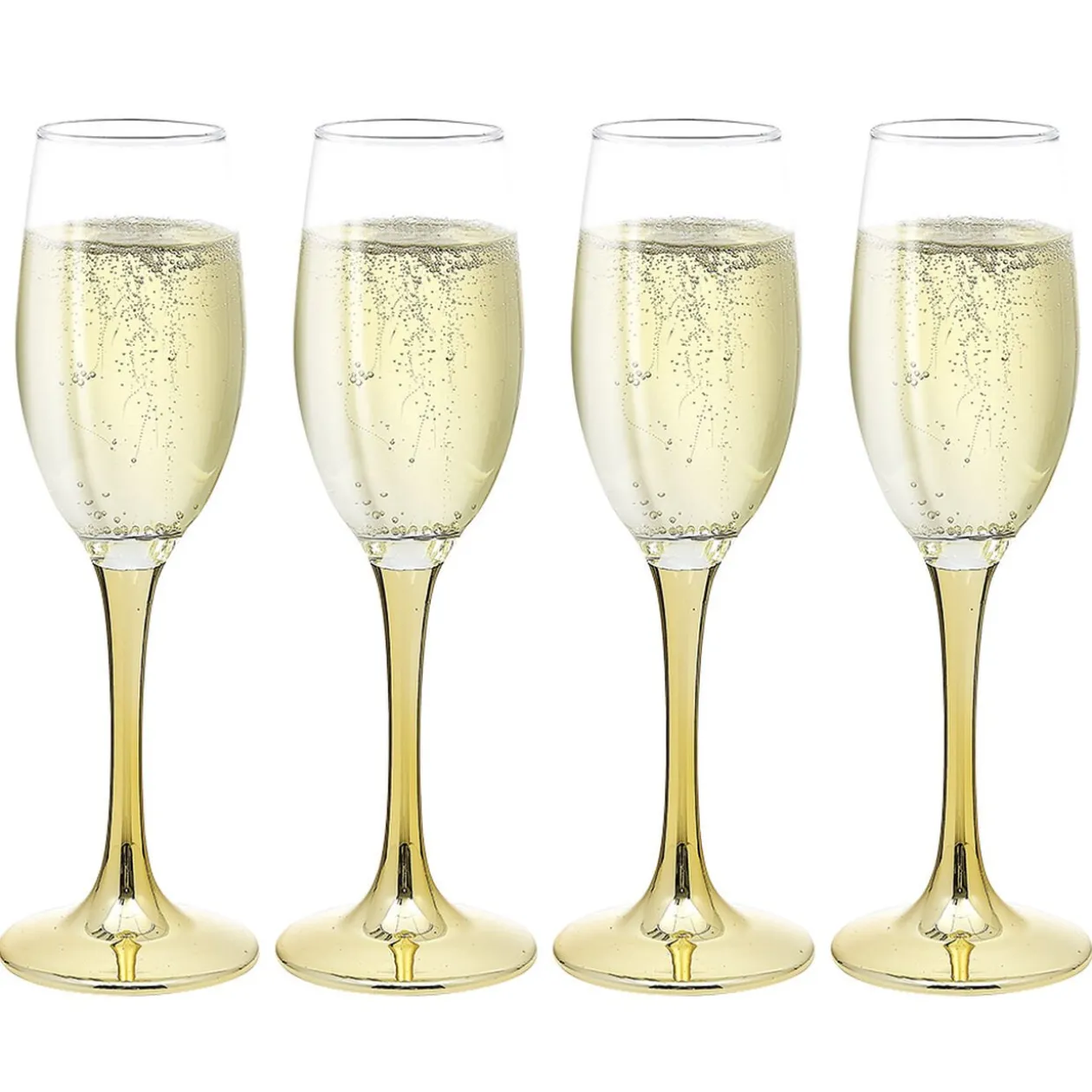 Flûte en verre transparent pied doré x4