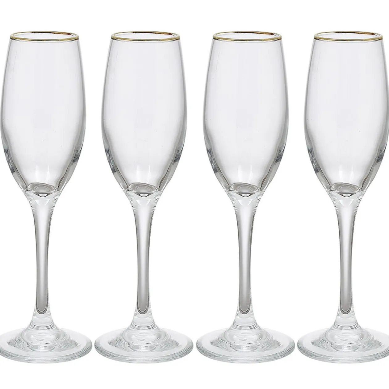 Flûte en verre transparent avec liseré doré x4