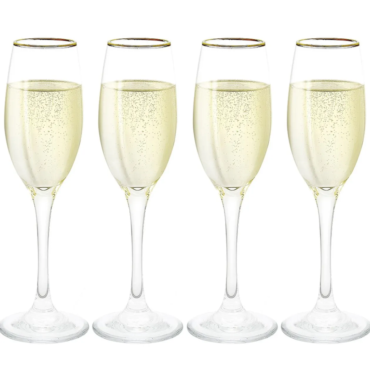 Flûte en verre transparent avec liseré doré x4