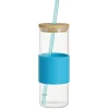 Gobelet en verre et bambou avec silicone bleu Ø6,5xH18cm