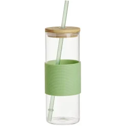 Gobelet en verre et bambou avec silicone bleu Ø6,5xH18cm