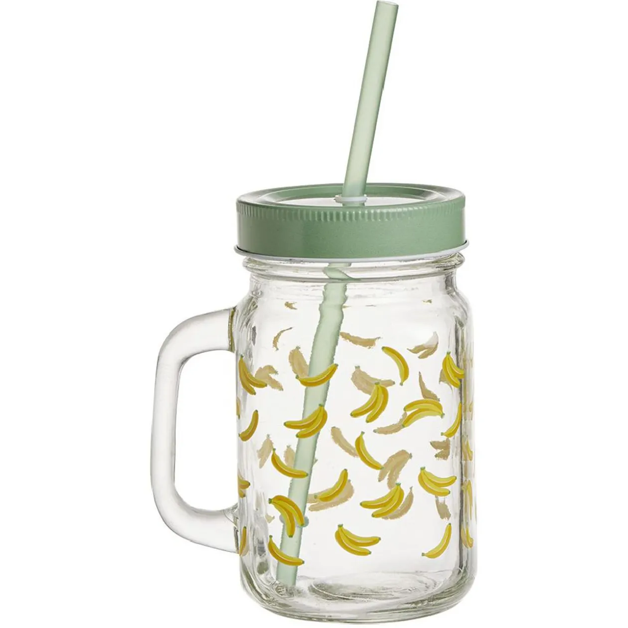 Gobelet en verre imprimé avec poignée paille et couvercle 480ml