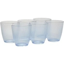 Gobelet en verre Nina motif relief rainuré transparent bleu 25 cl x6