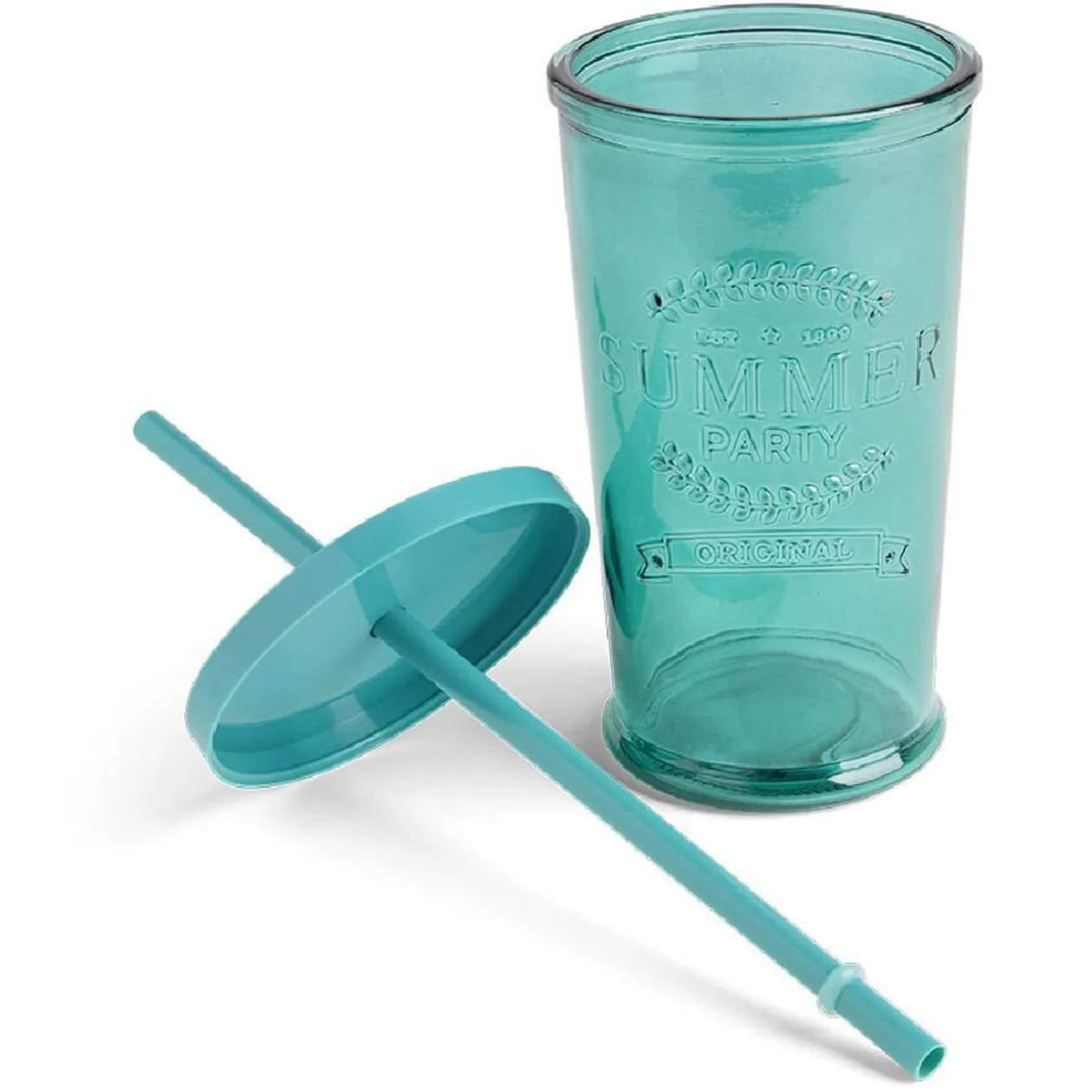 Gobelet 490ml en verre avec couvercle plastique - 3 coloris