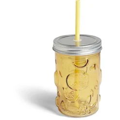 Gobelet 500ml en verre couvercle métal avec paille - 3 coloris
