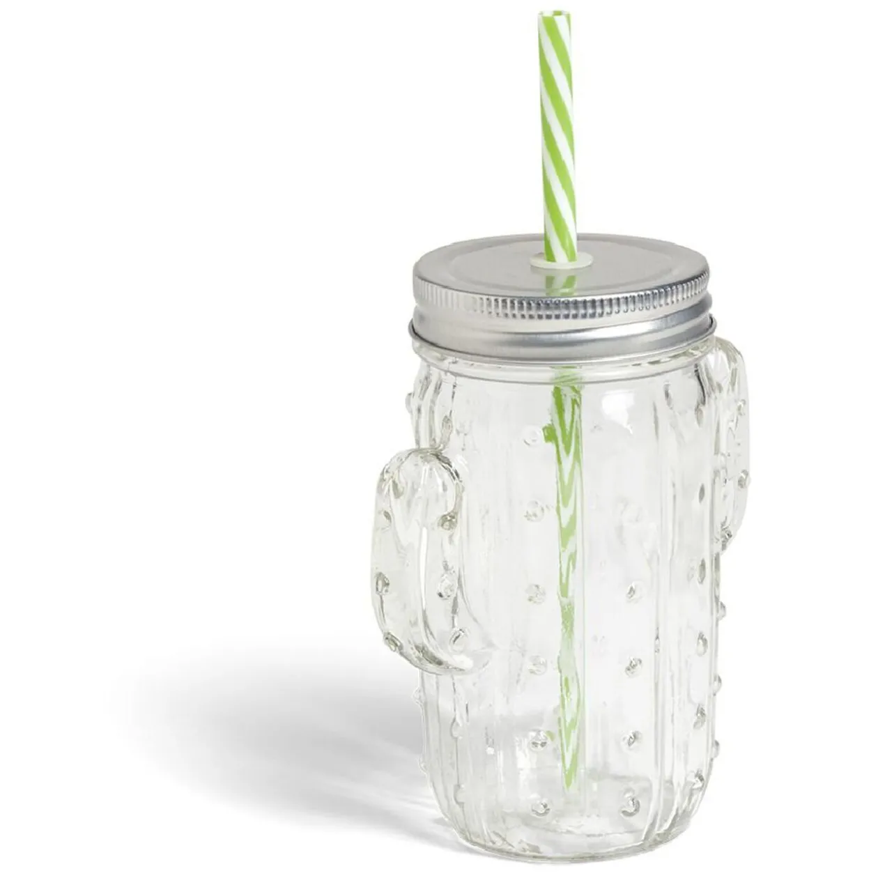 Gobelet 460ml forme cactus avec paille verre transparent