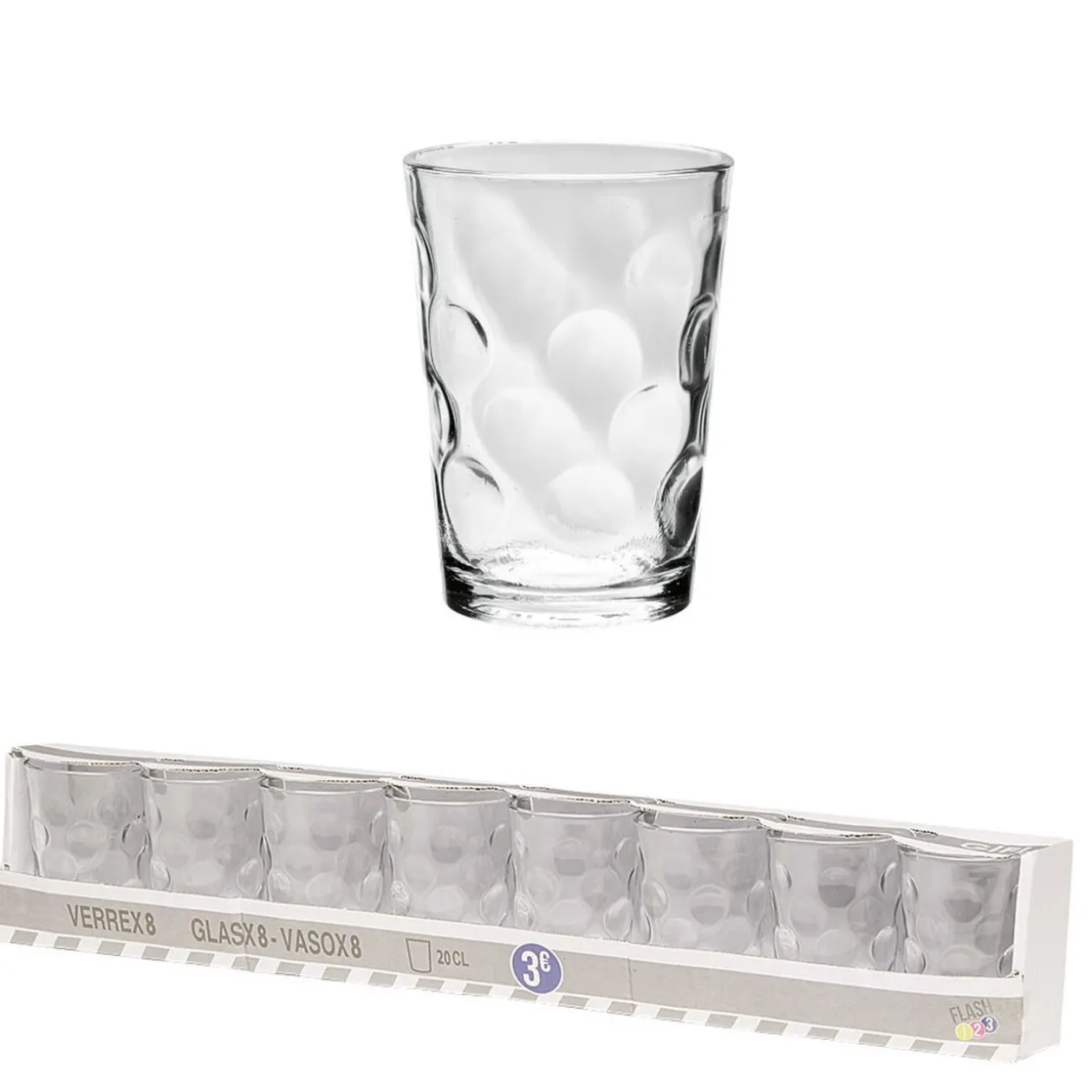 Gobelet verre motif embossé transparent 20 cl x8