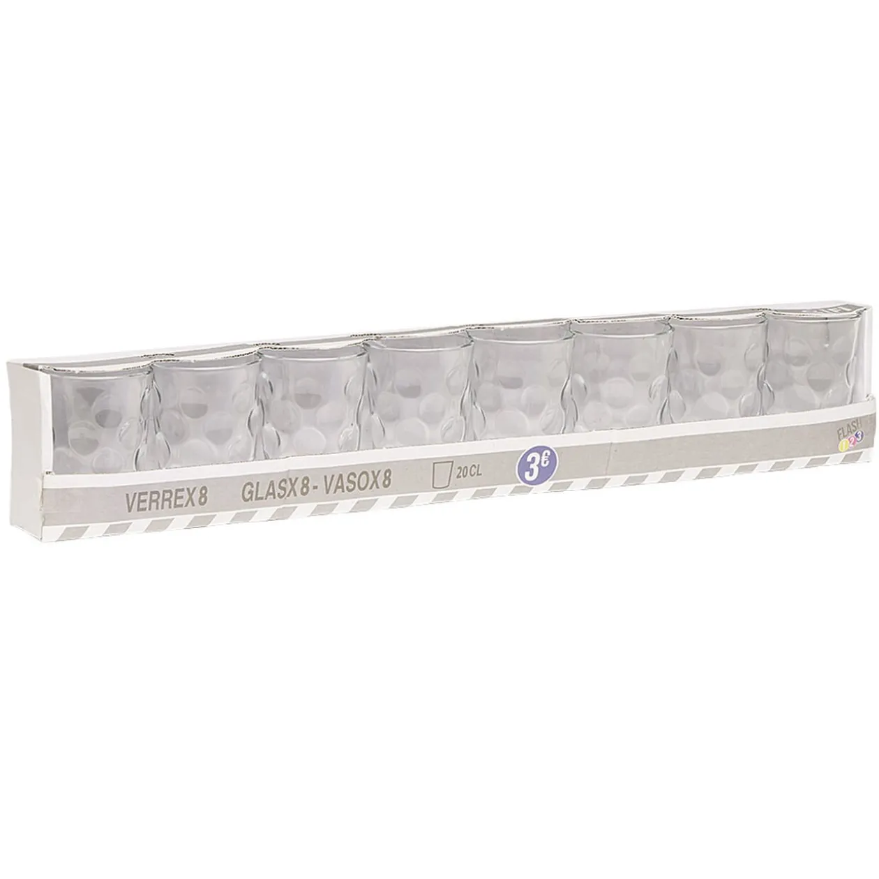 Gobelet verre motif embossé transparent 20 cl x8
