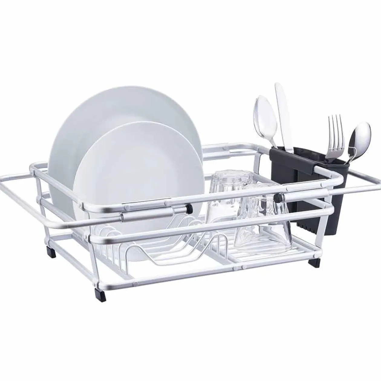 Égouttoir à vaisselle extensible aluminium avec porte-couverts noir