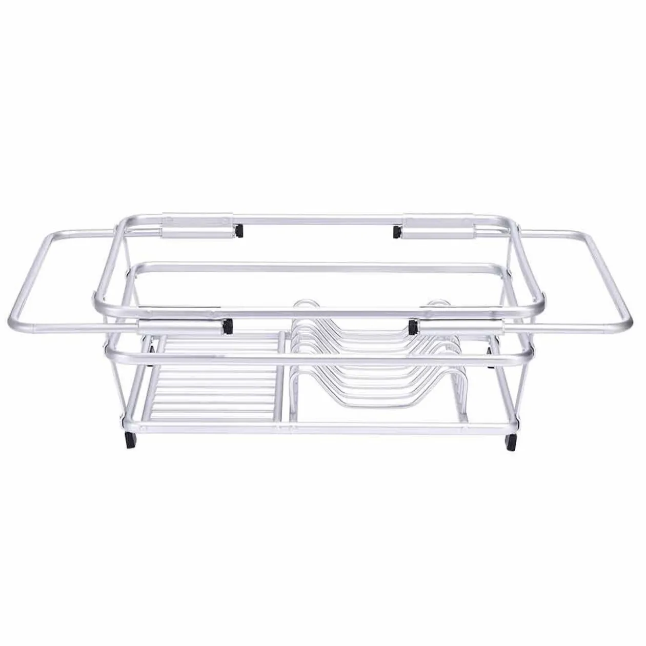 Égouttoir à vaisselle extensible aluminium avec porte-couverts noir