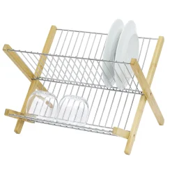 Égouttoir à vaisselle pliable bambou et métal