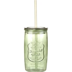 Jarre avec couvercle et paille en verre