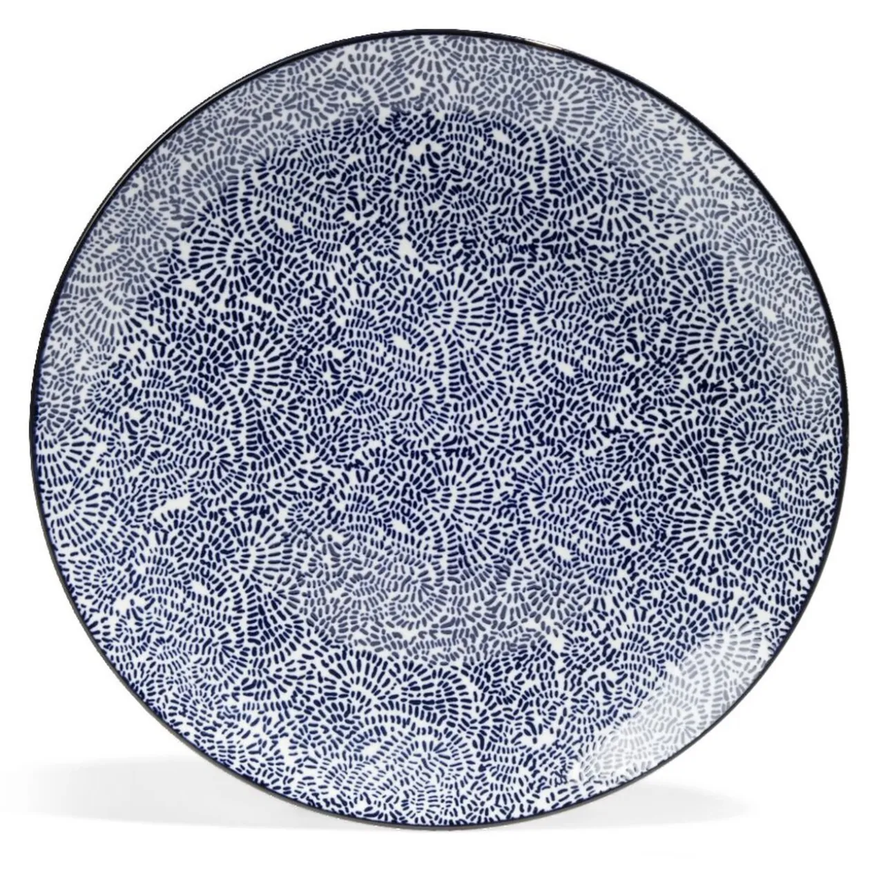 Lot de 4 assiettes plates Ø27cm porcelaine imprimé bleu et blanc