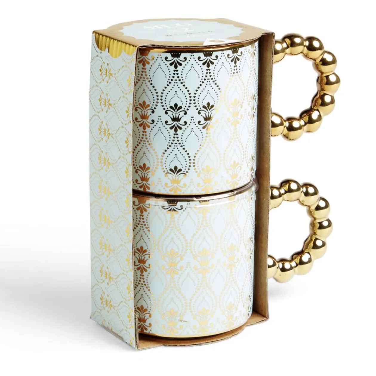 Lot de 2 mugs 30cl design chic bleu clair et doré