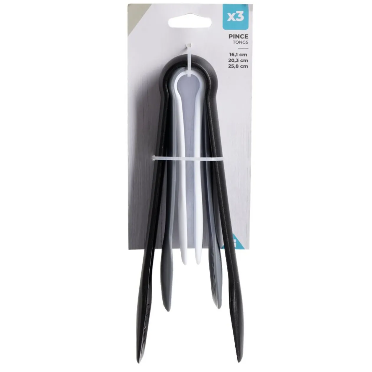 Lot de 3 pinces alimentaires plastique noir/blanc/gris
