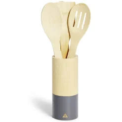 Lot de 4 ustensiles de cuisine dans pot en bambou