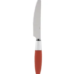 Ménagère 24 pièces avec support inox manche plastique rouge