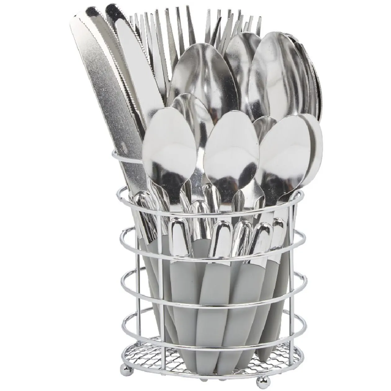 Ménagère 24 pièces gris et son panier