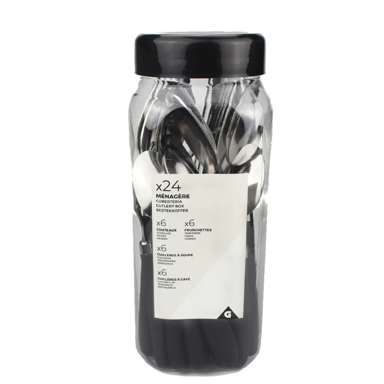 Ménagère 24 pièces inox manche antidérapant soft touch noir