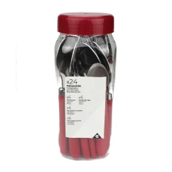 Ménagère 24 pièces inox manche antidérapant soft touch rouge