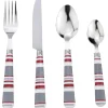 Ménagère 24 pièces motif bayadère rouge, blanc et gris