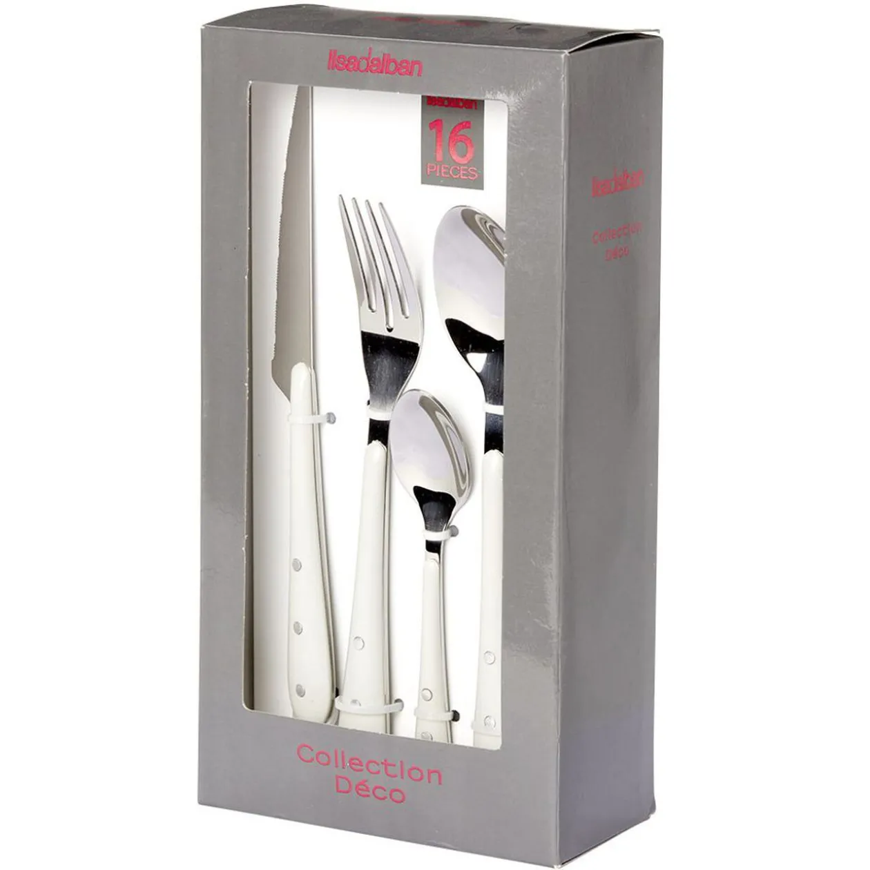 Ménagère Lisa D'Alban inox manche blanc 16 pièces