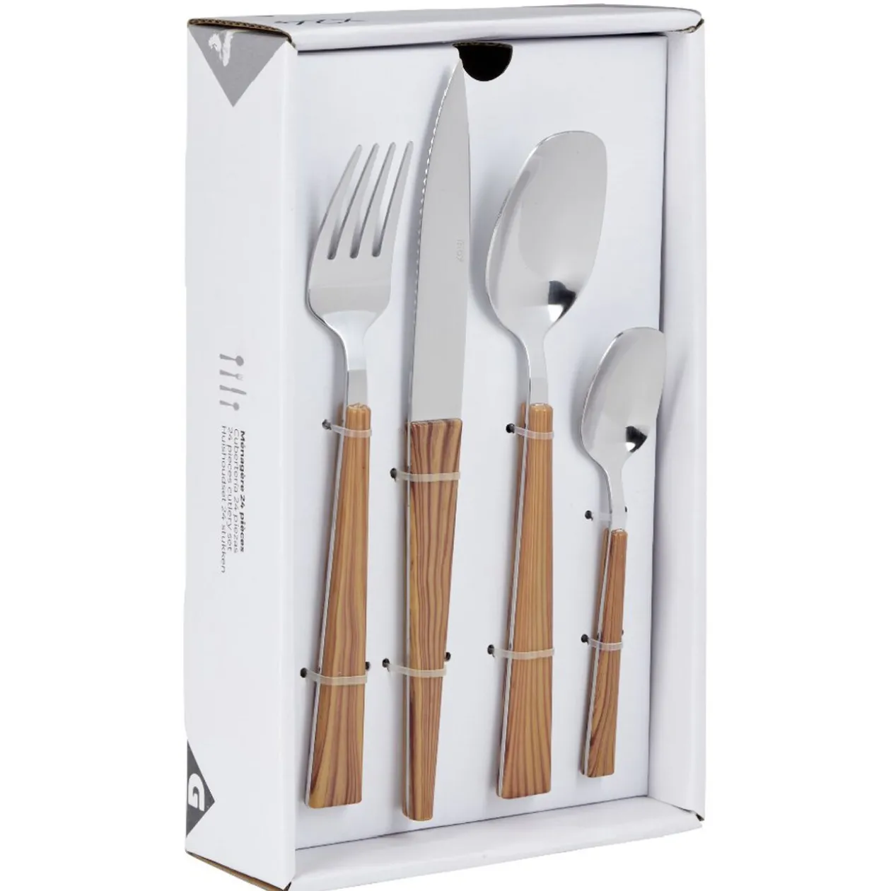 Ménagère scandinave 24 pièces effet bois