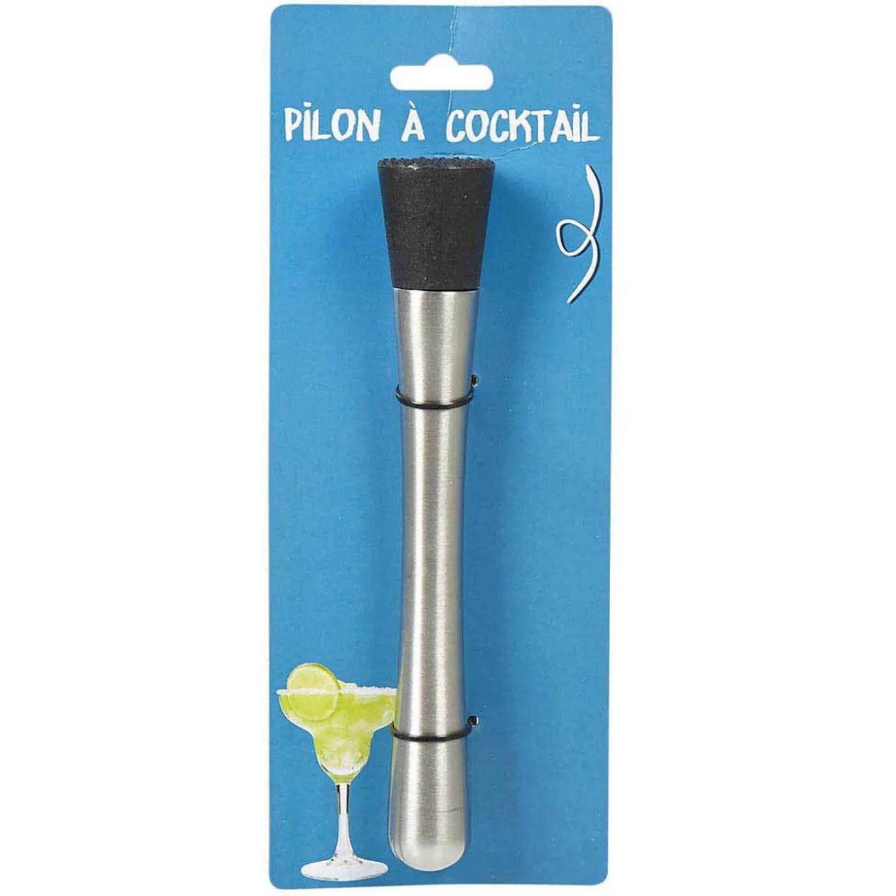 Pilon à cocktail denté inox gris et noir