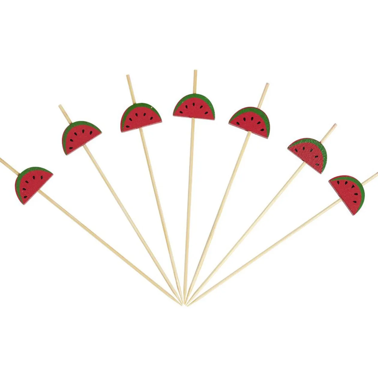 Pique pour apéritif décor pastéque, ananas, cactus ou flamand rose en bambou x30
