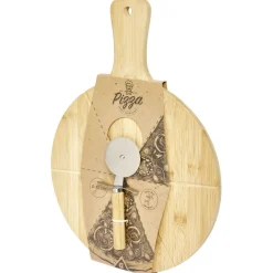 Planche à découper 6 parts en bambou Ø32cm avec roulette à pizza