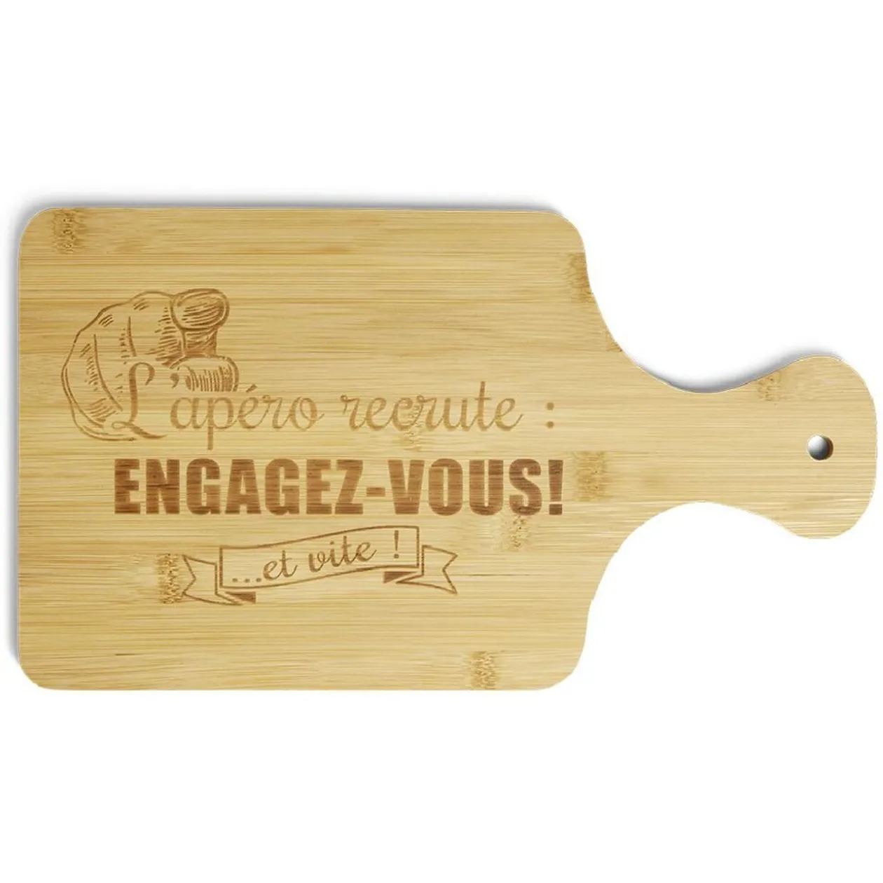 Planche à découper bambou Engagez-vous ! 33x18,5cm