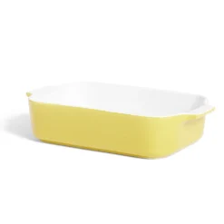 Plat à four en grès blanc et jaune 24x13,6xH5,5cm