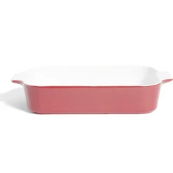 Plat à four en grès blanc et rouge 35,7x20xH6,7cm