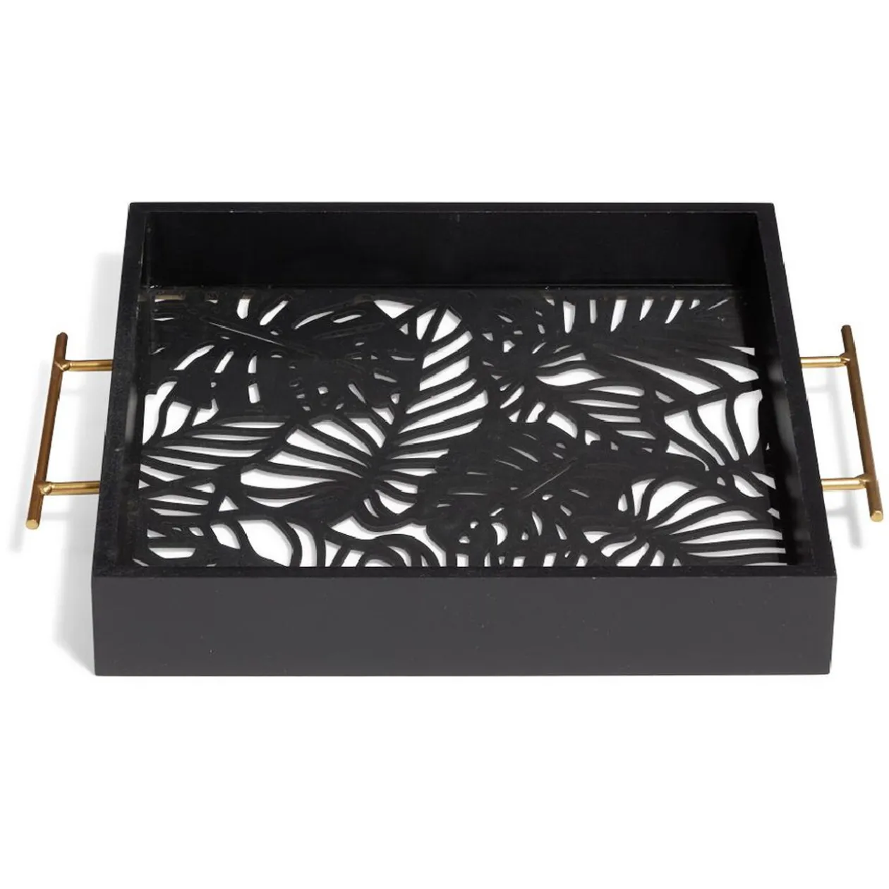Plateau avec motif tropical ajouré et fond en verre