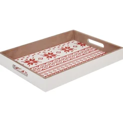 Plateau blanc naturel à motifs rouges
