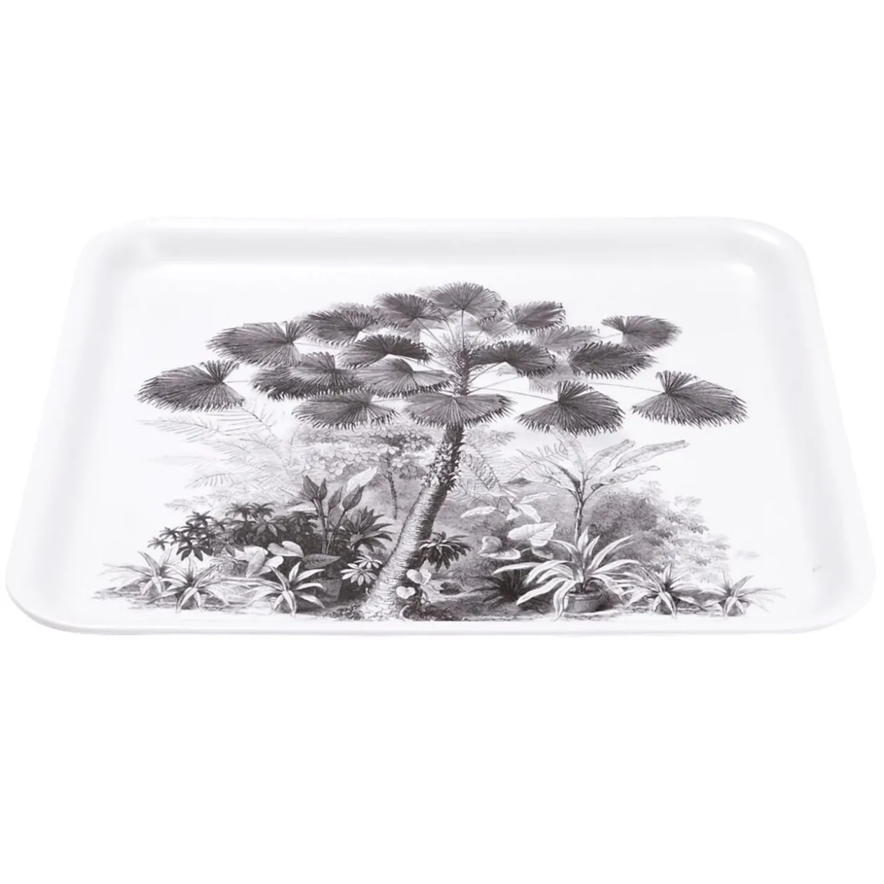 Plateau carré mélaminé motif arbre gris et blanc 33x33cm