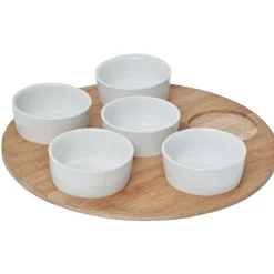 Plateau de service avec 6 coupelles blanches