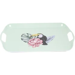 Plateau de service bleu motif oiseau tropical