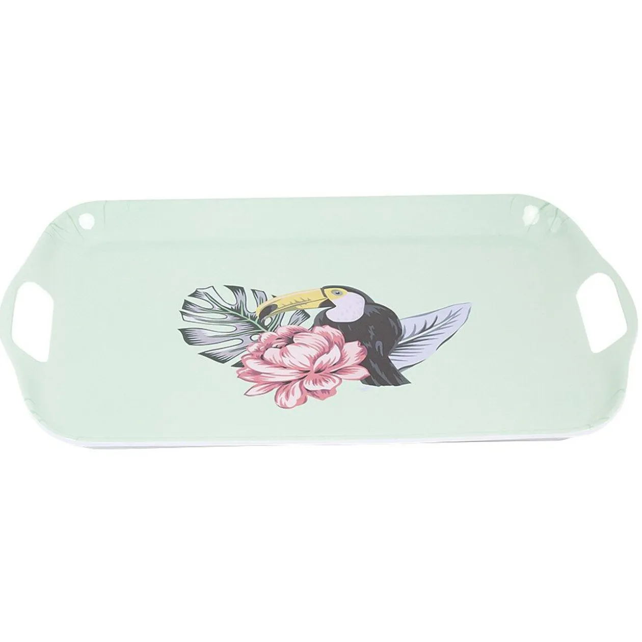 Plateau de service bleu motif oiseau tropical
