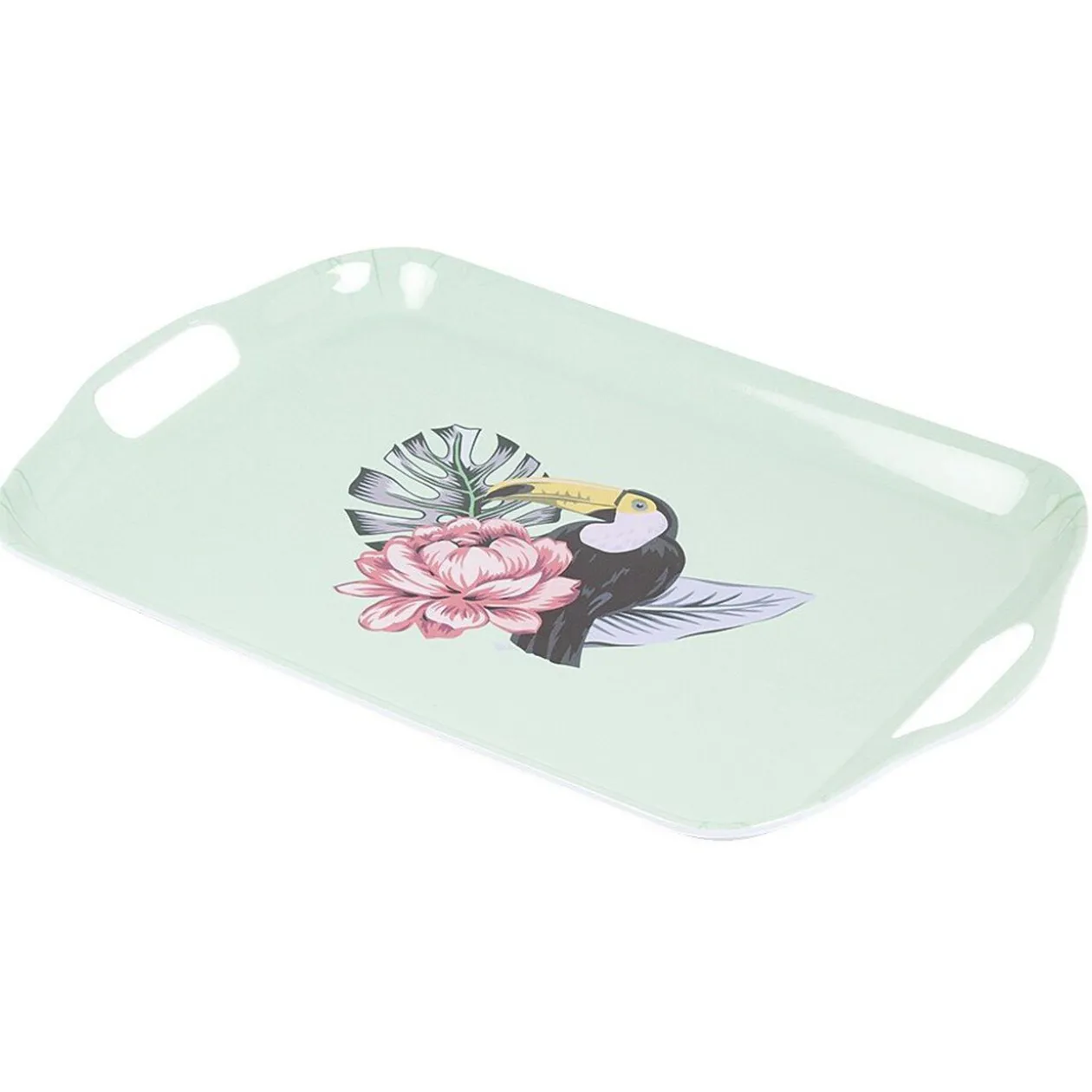 Plateau de service bleu motif oiseau tropical