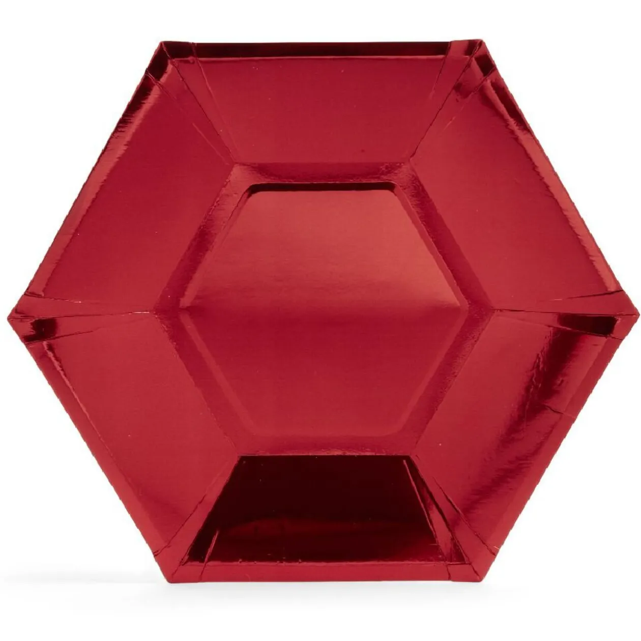 Plateau hexagonal carton rouge métallisé Ø26cm x10