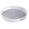 Plateau rond mélaminé motif géométrique blanc et bleu Ø34,5xH5cm