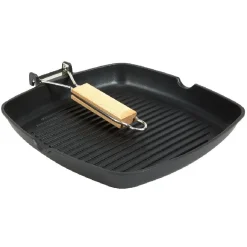 Poêle grill carré manche en bois amovible tous feux